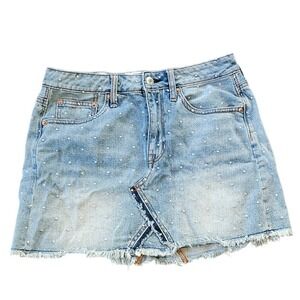 American Eagle Outfitters‎ Distressed Denim Mini Skirt with Polka Dots Size 6